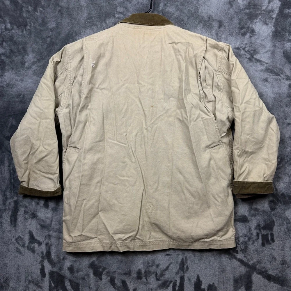 LL Bean Field Coat Mens L Tan Good Flannel Lined Canvas Corduroy Barn Jacket